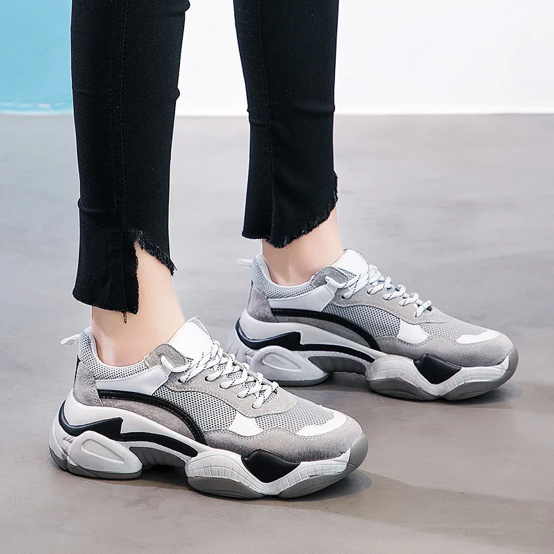 Женские кроссовки из натуральной кожи с толстой подошвой красного цвета Сезон