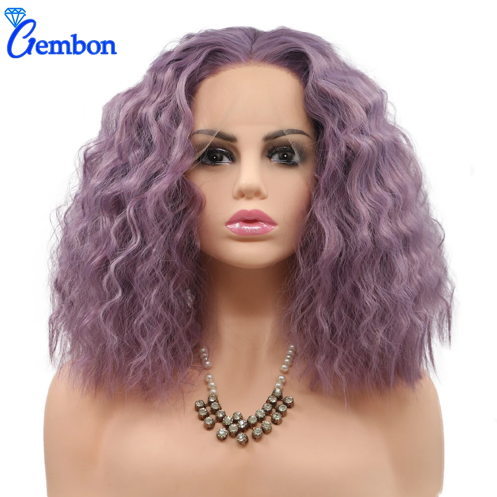 

Короткие натуральные волнистые бобы синтетические кружевные передние парики для чернокожих женщин бесклеевые Лавандовые фиолетовые Косп...