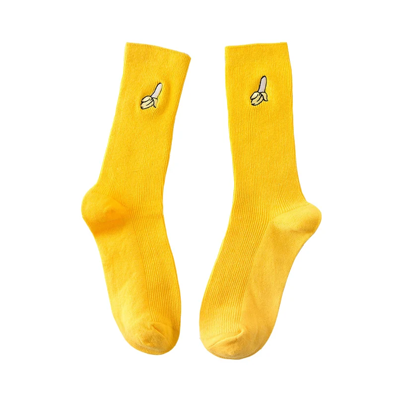Yellow Милые мультфильм Фрукты Банан авокадо печати женские носки корейский Harajuku вышивка счастливые забавные носки Длинные Calcetines Mujer - Цвет: Yellow