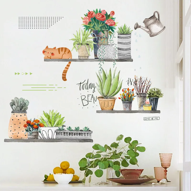 Северное Ins зеленое растение настенный наклейки кактус бонсай спальный стикер на