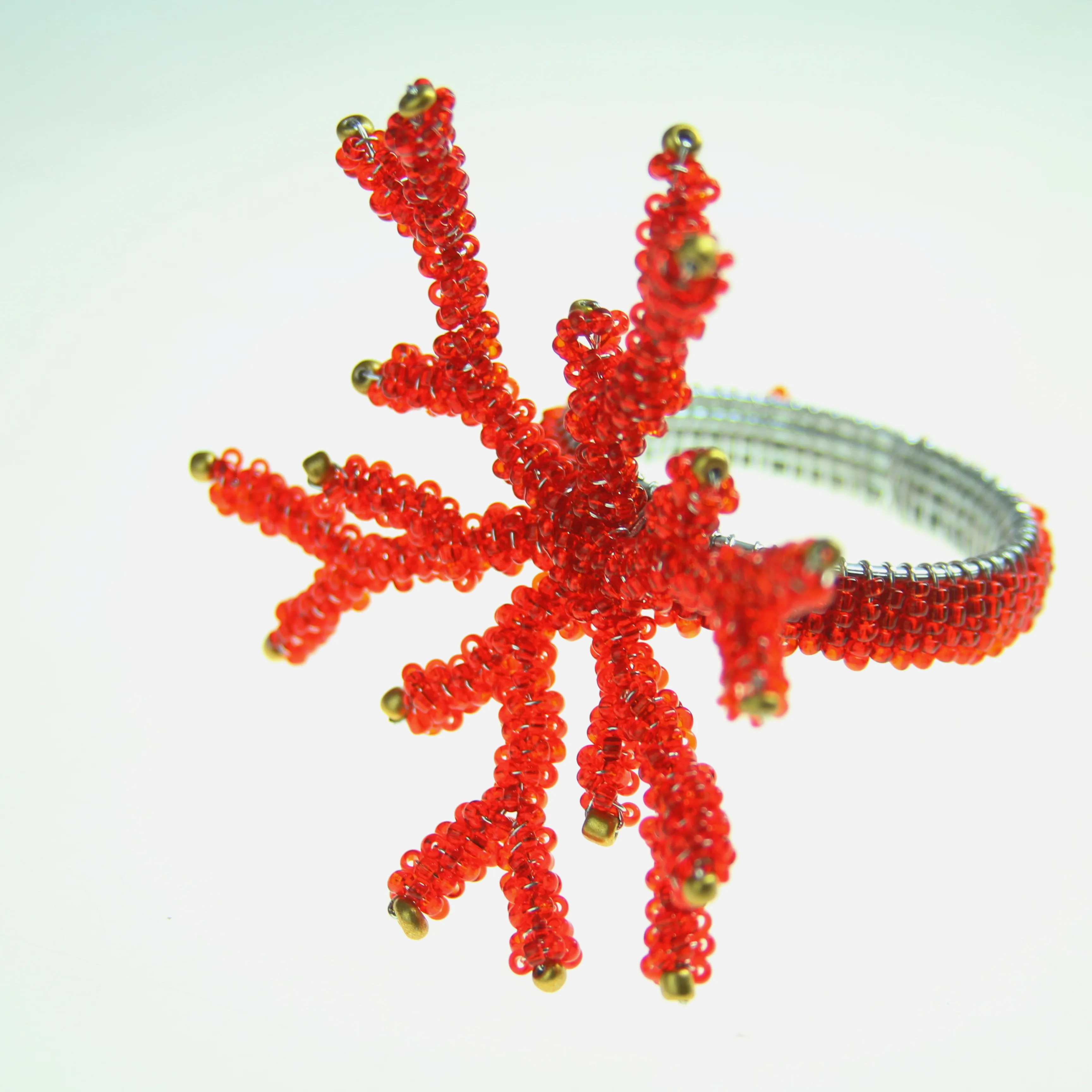 Кольца для салфеток кораллово красного цвета стеклянный держатель с бисером |ring