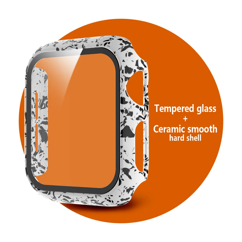 Fashion Pattern PC Hard Screen Protector Case for Apple Watch Cover Series SE 6 5 4 3 with Glass Film 40mm 44mm 38mm 42mm Bumper