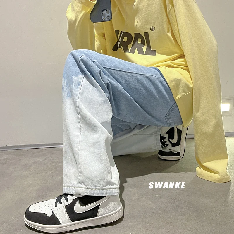 Wide-leg Jeans Men's Fashion Casual Retro Gradient Baggy Jeans Men Streetwear Loose Hip-hop Straight-leg Denim Trousers Mens