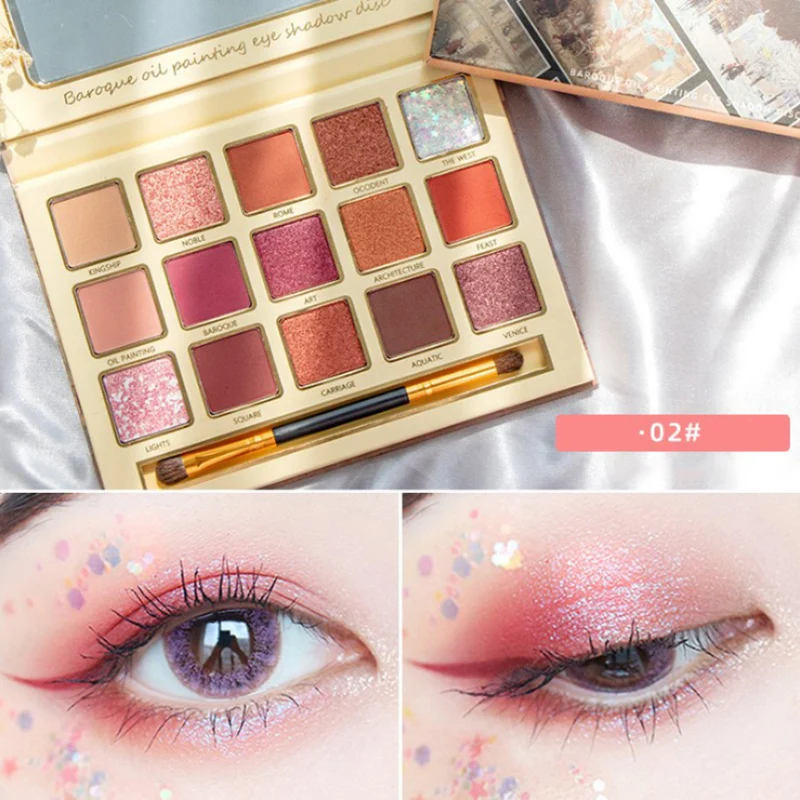 

MINSHZEE Baroque Oil Painting 15 Color Eyeshadow Plate Ins Super Fire Parity, Matte Pearl Big Color Makeup Set TSLM1