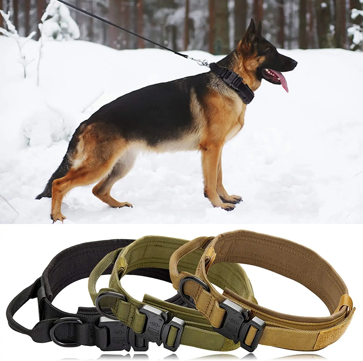 

Adjustable Tactical Dog Collar Military Nylon Heavy Duty Metal Buckle with Control Handle for Dog Training