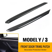 2pcs door trim for tesla model 3 model y 2021 carbon fiber abs car interior front door trims patch cover decoration stickers