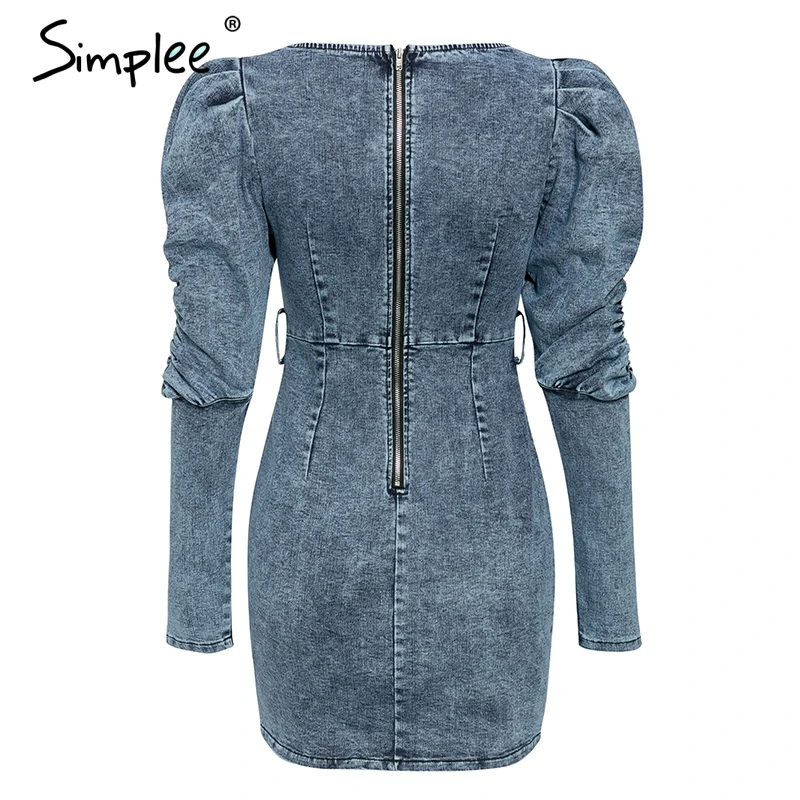 Simplee женское джинсовое облегающее платья рукавом платье v образным вырезом Осень