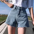 Женские джинсовые шорты GCAROL, повседневные короткие шорты с высокой талией и широкими штанинами, 2 карманами, модель 32 на лето