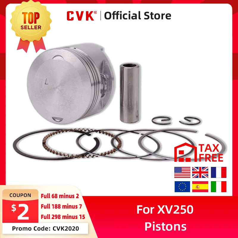 

CVK Engine Parts Pistons Rings Set 49MM STD Standard +25 +50 +75 Cylinder Bore Size For YAMAHA XV250 XV 250 Accessories