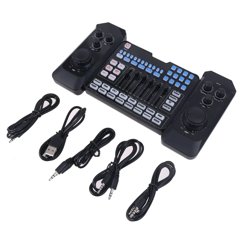 

USB Rechargeble Bluetooth Audio Mixer Headset Microphone Webcast Live Streaming Sound Card for Music Recording Karaoke Singing