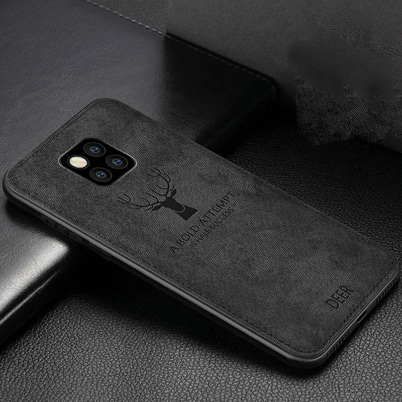 Тканевый чехол с рисунком оленя и лосей для huawei P20 Lite P8 P9 P10 Lite, мягкий силиконовый чехол из ткани для huawei mate 20 Lite 10 9 8 Pro - Цвет: Black