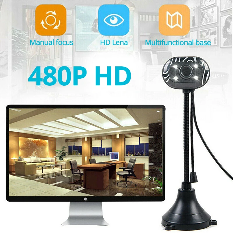 

Full 480P Webcam with Microphone for Laptop Mini Webcam Rotatable Webcam Apply To Conference Work Video Call Youtube Camera
