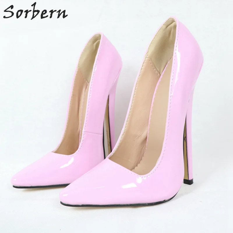 Sorbern Sexy Pink Shiny Pump 7 in Spike Heel Women Shoes Pointed Toe Slip On 18Cm Stiletto High Heels Designer Heels Customized