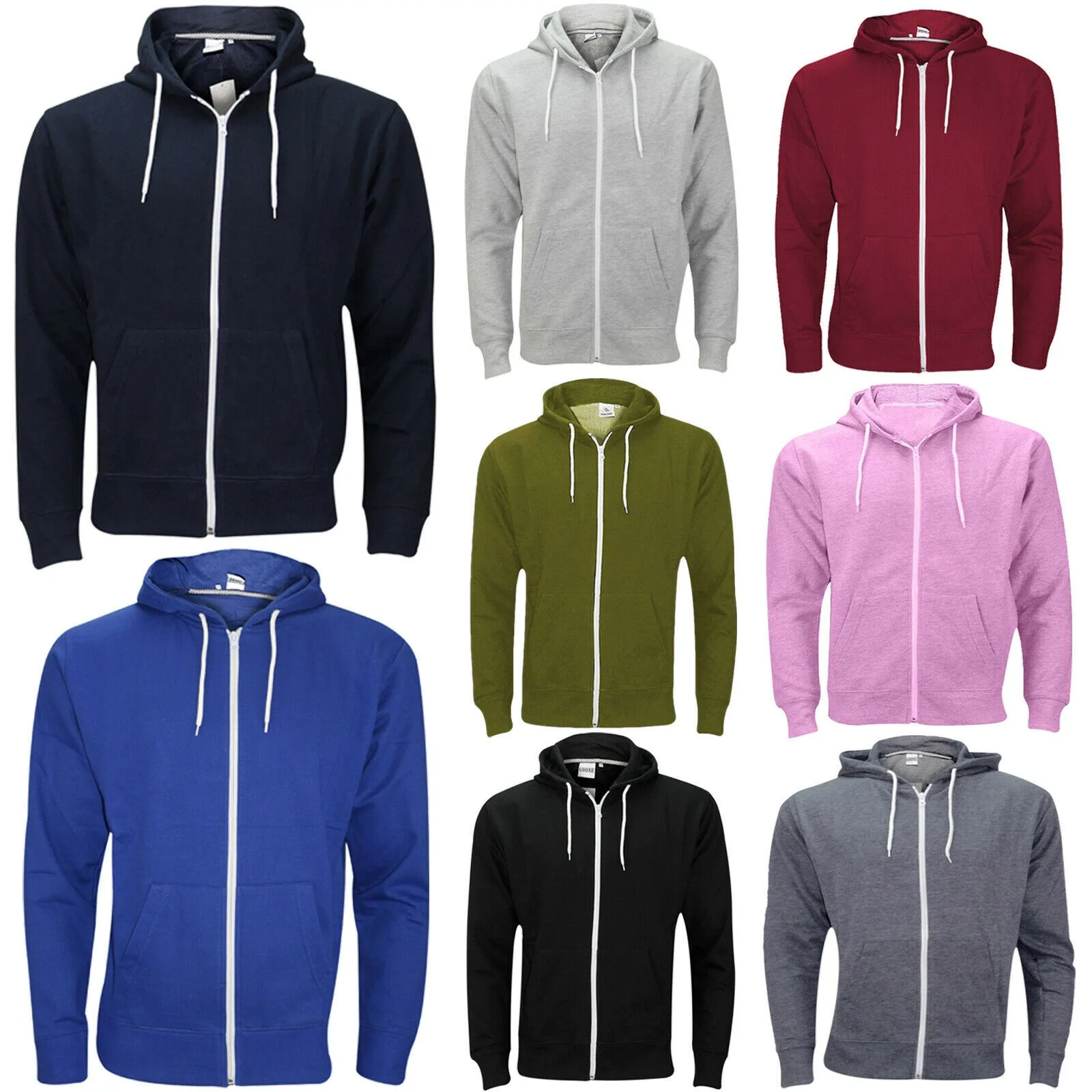 

Mens Plain Hoodies Fleece Jacket Sweatshirt Zipper Zip Up Hoodie Soft Lined Hood