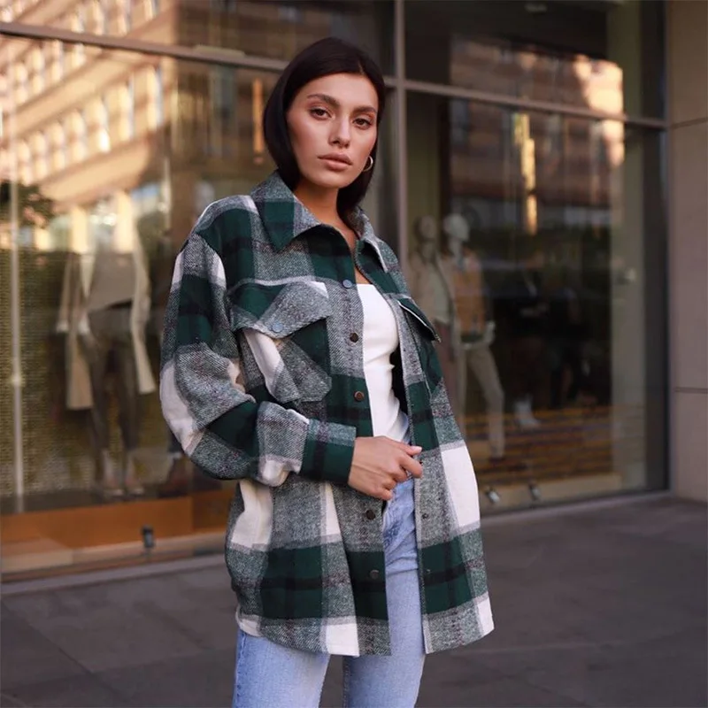 Новинка 2021 рубашка Heeatal в клетку с длинным рукавом Женская плотная клетчатая