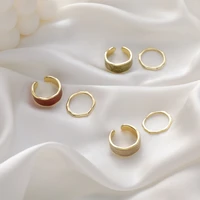 2pcs set korean enamel irregular wide ring womens set gold plated twisted adjustable split ring jewelry birthday gift