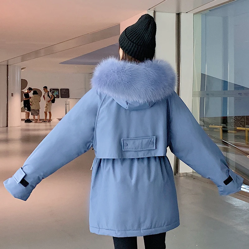 Уличное Женское зимнее пуховое пальто Длинная ветровка с капюшоном из