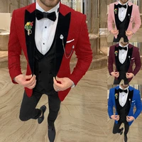 2021 fashion jacquard red wedding groom suit dress tuxedo mens dinner blazer purple jacket double breasted vest pants 3 pieces