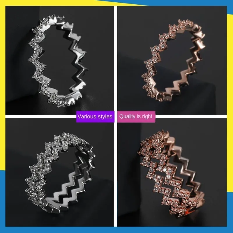 

2020 new zigzag wave folding diamond double ring Korean version ins simple retro fresh charm style cute ladies brand jewelry