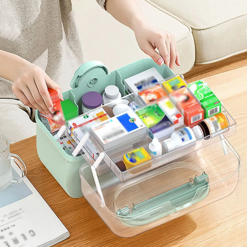 

First aid medical kit Foldable portable family storage box Large capacity First aid kit with handle Outdoor travel camping