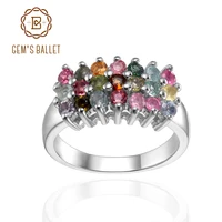 gems ballet 2021 new luxury natural tourmaline ring for women jewelry 925 sterling silver 3 rows gemstone band rings