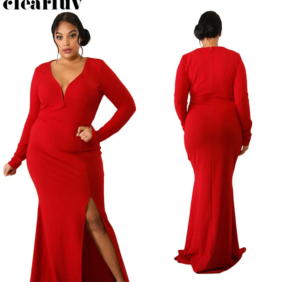 

Женское вечернее платье с длинным рукавом, V-образным вырезом и разрезом, модель T032, 2019