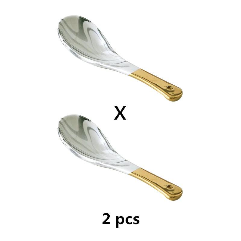 Spoon 2pcs Новинка года. Стильная фарфоровая тарелка с мраморным узором. Керамическая тарелка. Кухонная посуда. Столовый набор из мрамора - Цвет: Spoon 2pcs