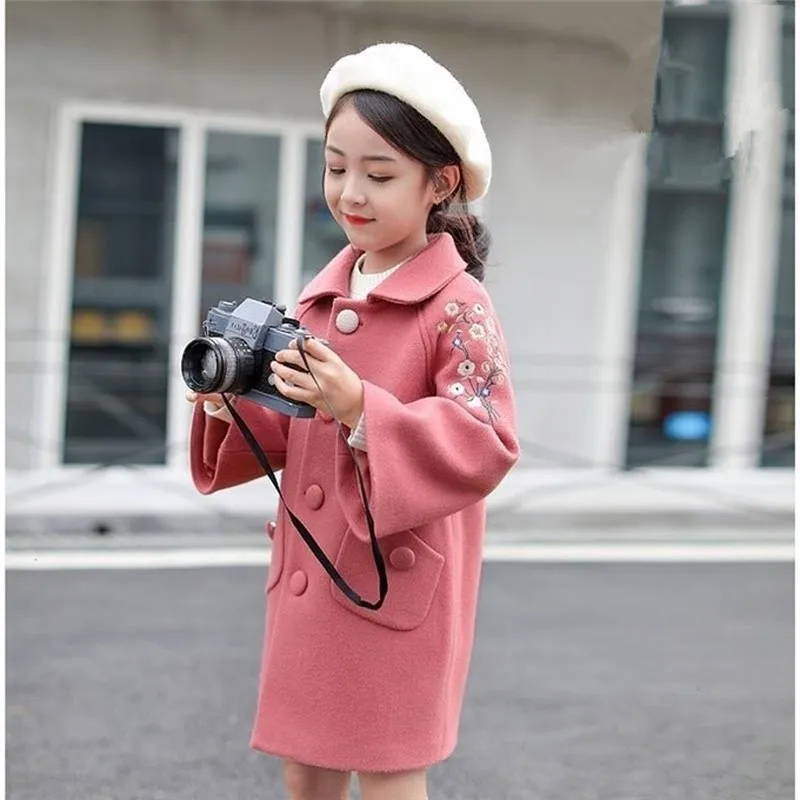 Зимнее шерстяное пальто для девочек одежда на осень и зиму новинка корейская