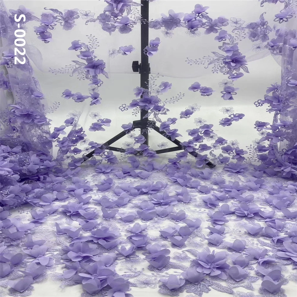 Мягкая сиреневая кружевная ткань с 3D цветами африканская Высококачественная