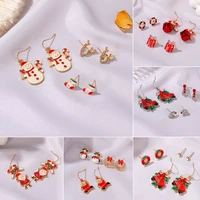 fashion christmas series earrings ladies set cute cartoon dripping snowman bell earrings party banquet holiday gifts