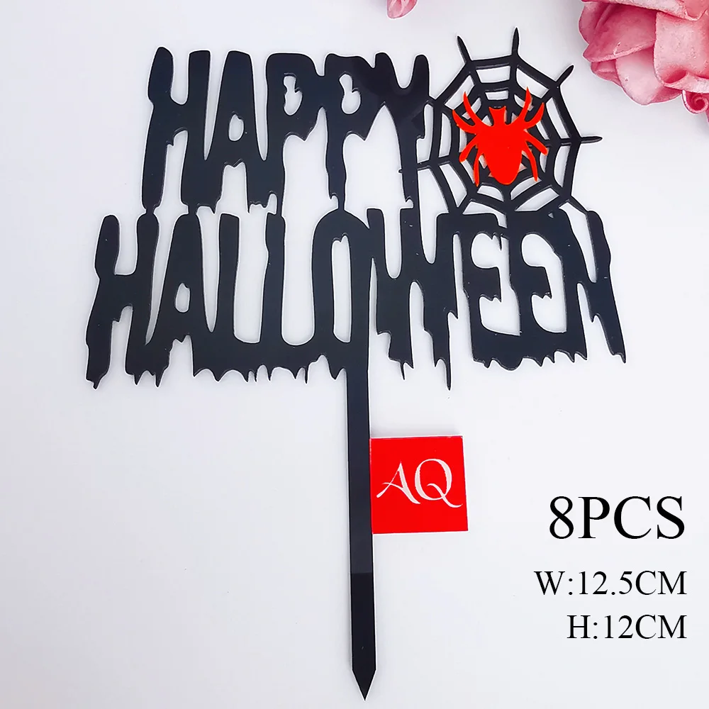 

8Pcs Acrylic Halloween party decorations Cake Topper Pumpkin Spider Dessert Supplies Merry Christmas Cake Topper