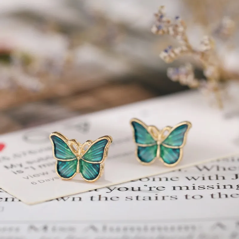 

Fashion Earring for Women Dark Green Butterfly Stud Earrings Jewelry 2021
