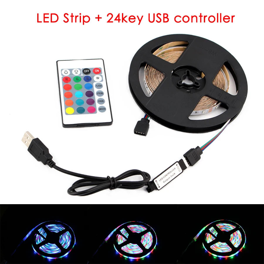 5V RGB Светодиодные ленты светильник USB ПК ТВ Подсветка 2835MD 5M 5 вольт s лампа лента