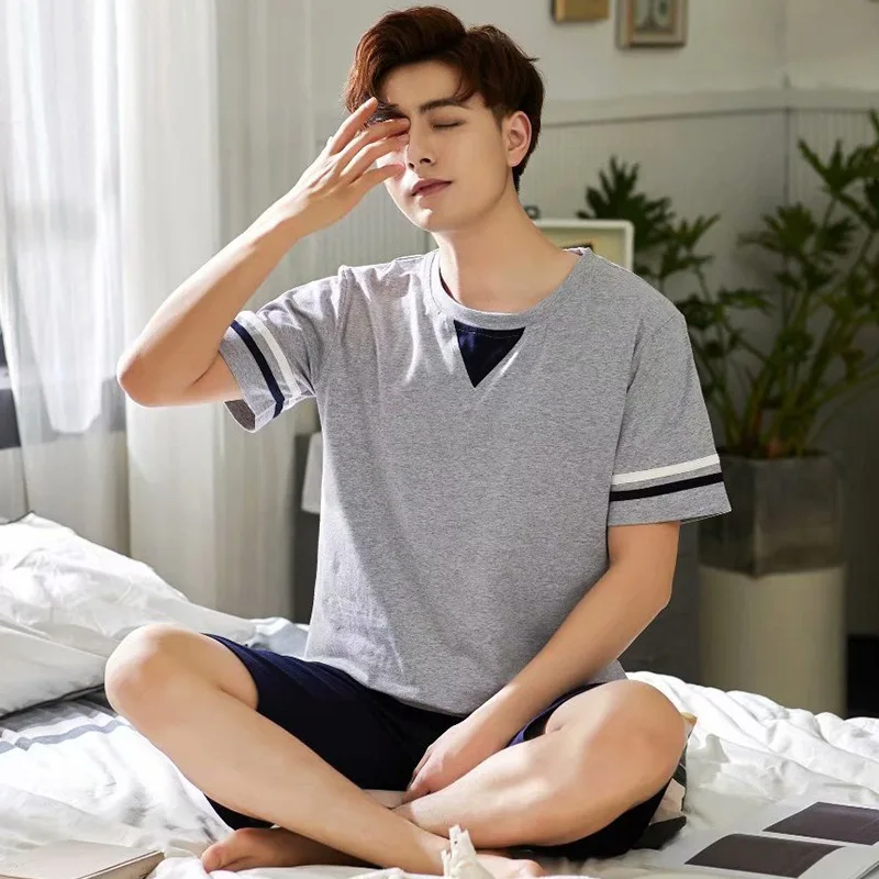 

Men's Pajamas Set for Summer Cotton Short-sleeved Shorts Men's Large Size Home Suit Comfortable Pajama Short for Men