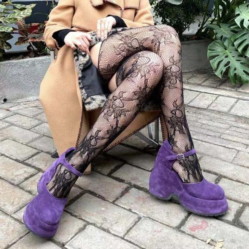 

Women's Purple High Platform High Heels Pumps Shoes Round Toe Buckle M69