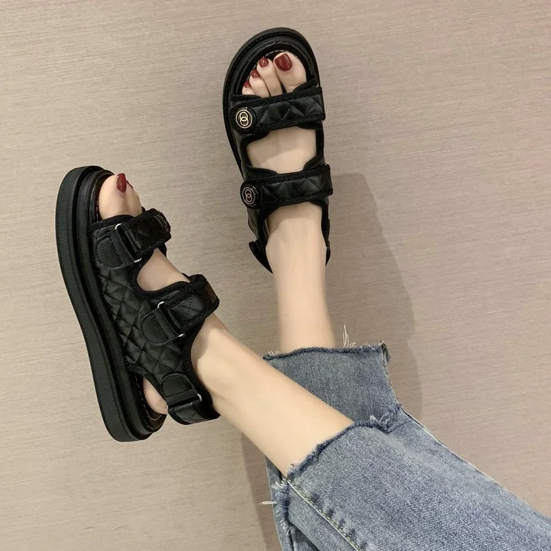 

Korean Fashion Sandals for Women 2022 Casual Platform Shoes Woman Hook & Loop Med (3cm-5cm) Casual Beach Sandals Ladies Shoes