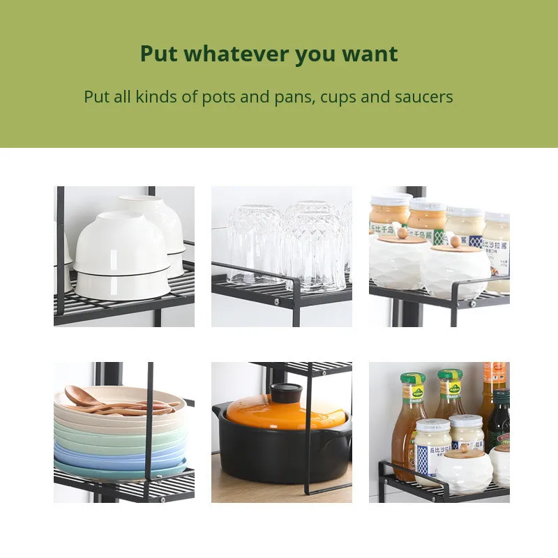 multifunctional kitchen shelf black iron storage cabinet rack cosmetic books files microwave oven spice pot rack home organizer free global shipping