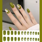 24 шт., накладные ногти Tai Chi, белые и зеленые, Готовые накладные ногти с овальной головкой, акриловые накладные ногти для маникюра, накладные ногти балерины