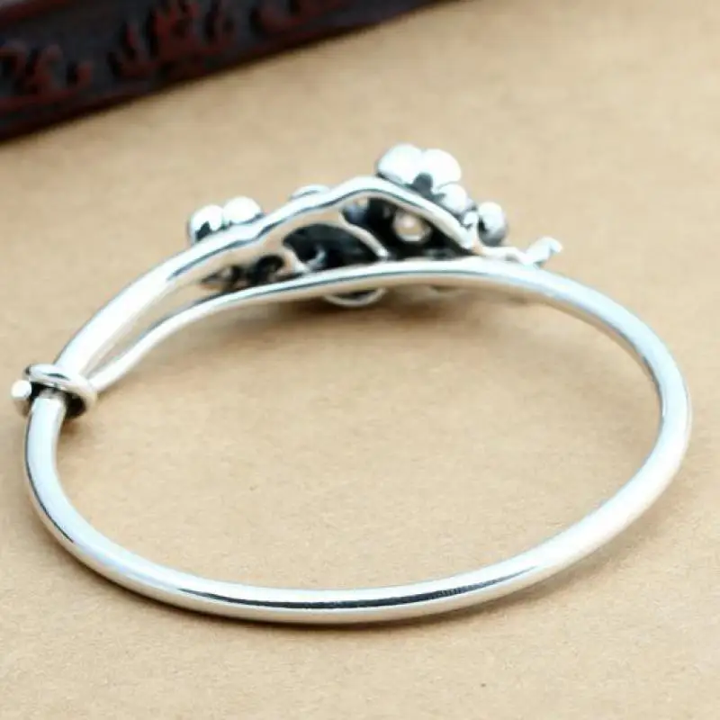 Браслет из стерлингового серебра 999 пробы с цветами сливы для женщин