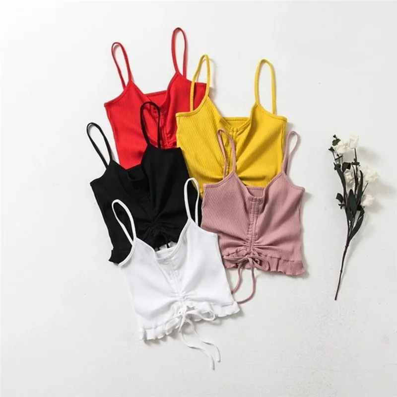 2020 Сексуальная майка с V-образным вырезом и завязкой спереди яркие цвета уличная