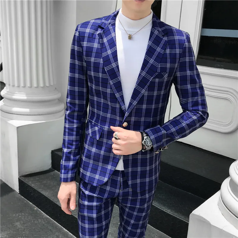 Мужской Клетчатый костюм, костюм до лодыжки, Homme Mariage Cofee, в синюю полоску, в клетку, элегантный Trajes De Hombre Novio, клетчатый костюм для мужчин