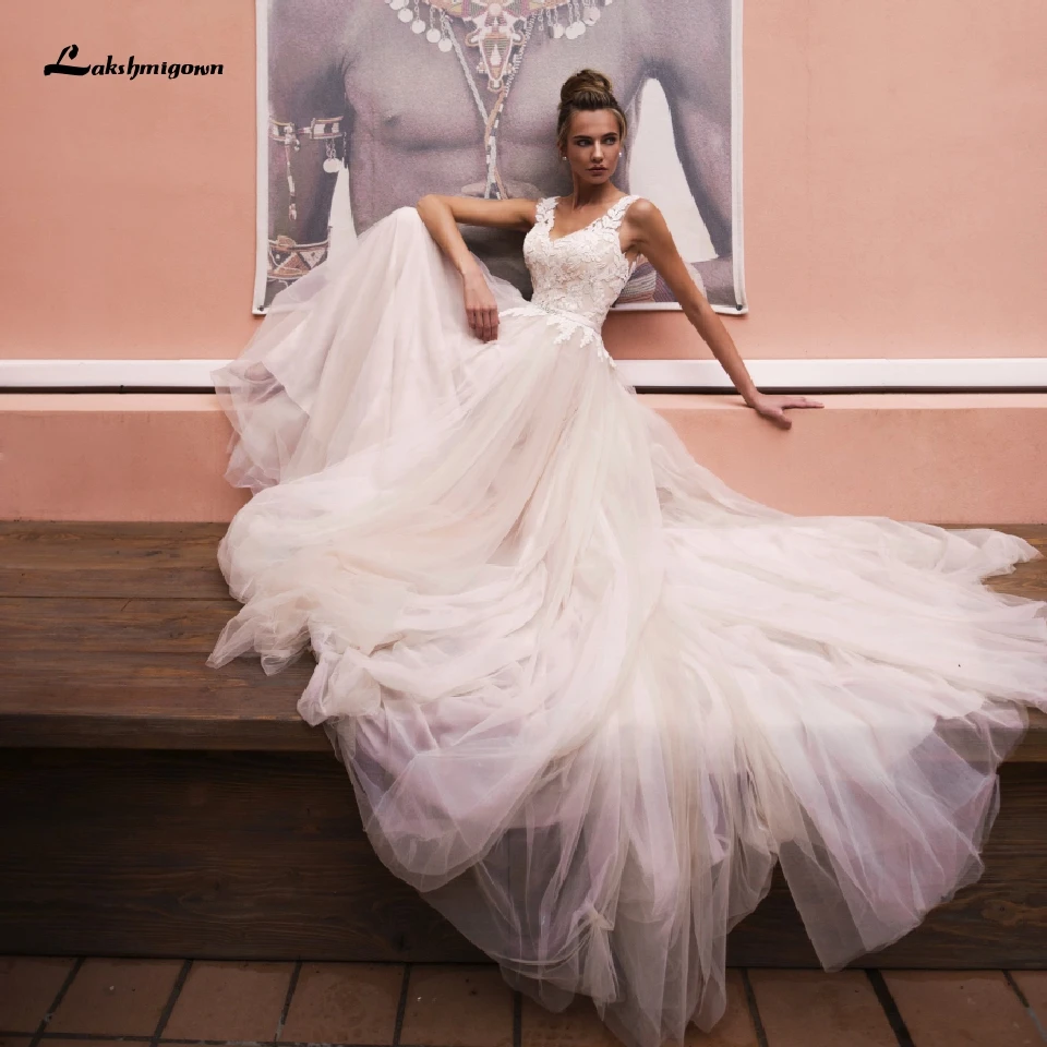 Свадебное платье в стиле бохо Пляжное Платье из тюля 2020 свадебное с открытой