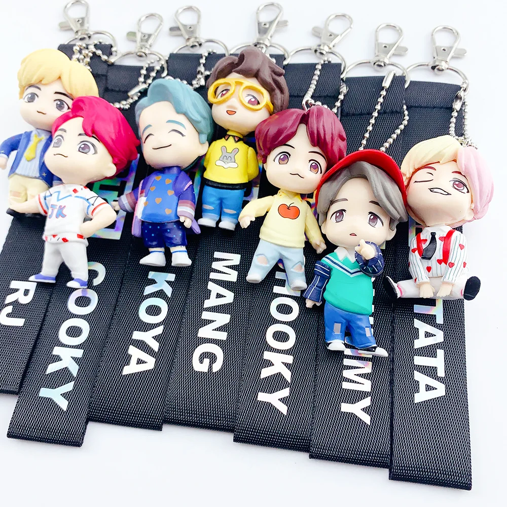 7PCS/set Ban Boys Groups Model Toys KP Star TOP Group  PVC Keychain Action Figures Keyring Bt Kid