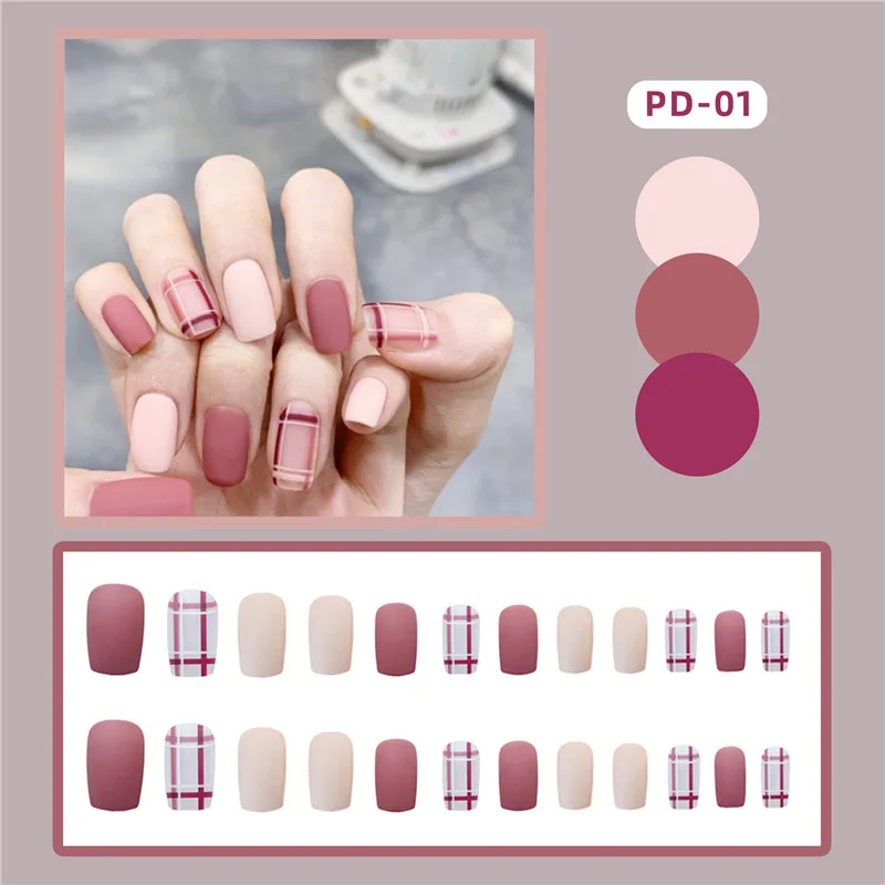 

24Pcs/Set Full Cover False Nail Tipswith Glue Designs Detachable Medium Length Fake Nails with Glue Nail Art DIY Manicure Tips