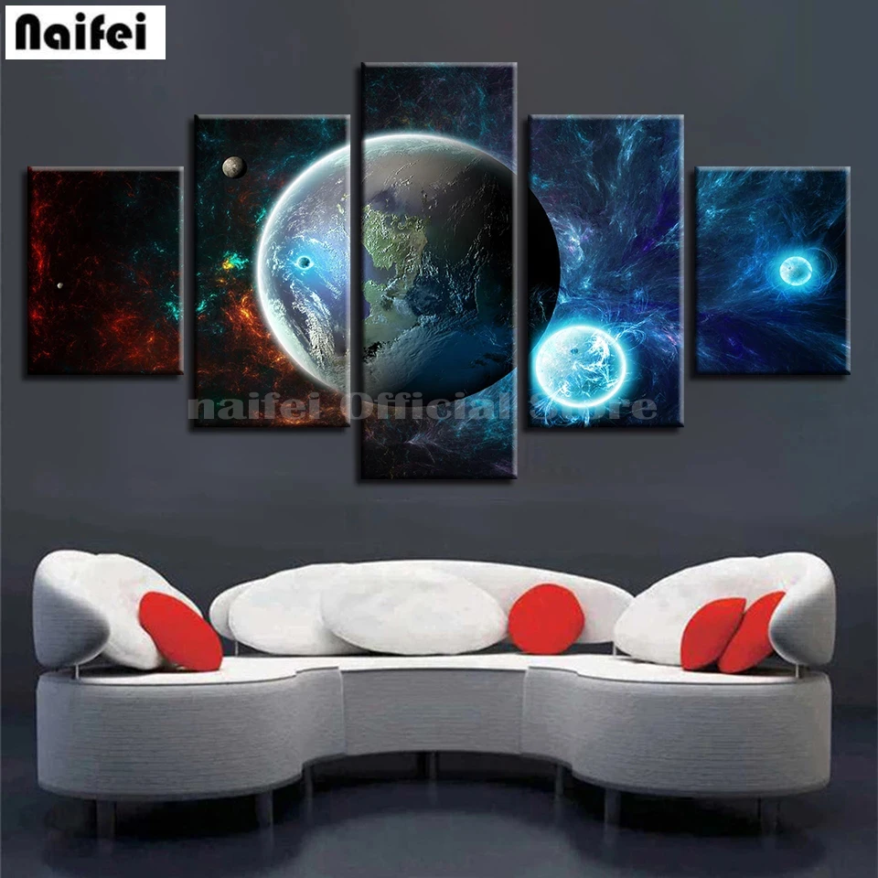 

5pcs Diamond Painting Universe Earth Planet Full Square Round Diamond Pattern Embroidery Cross Stitch 5D Rhinestone Mosaic Art