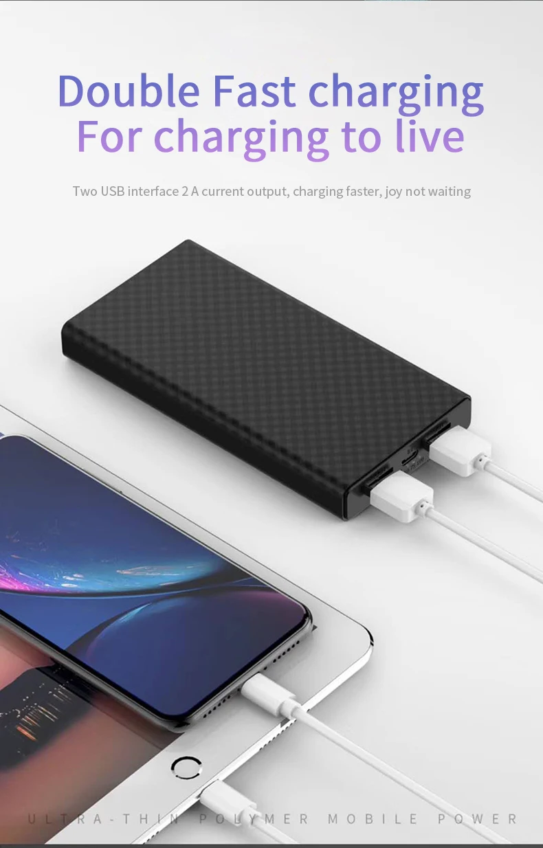K29 литиевый внешний аккумулятор 10000 мАч портативный с двумя USB-портами 2 А выходом
