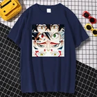 Футболка мужская оверсайз в японском стиле, модная Свободная рубашка с мультяшным принтом человека, простая дышащая уличная одежда