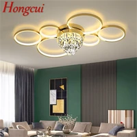 hongcui round brass ceiling light modern creative luxury crystal lamp led fixtures decorative for home