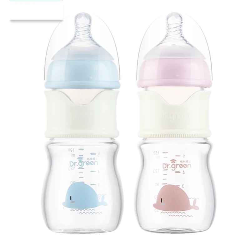 Biberón de vidrio de gran diámetro Para bebé, botella de descarga rápida anticólicos Para recién nacido, accesorios de alimentación de entrenamiento, Botellas de agua Para recién nacido