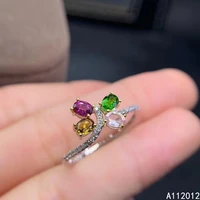kjjeaxcmy fine jewelry s925 sterling silver inlaid natural tourmaline new girl elegant ring support test chinese style